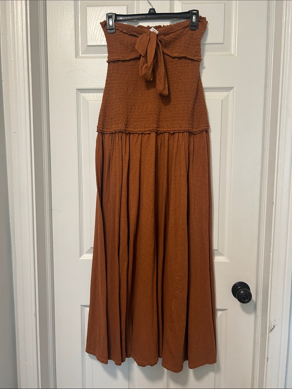 American Eagle Outfitters Rust Brown Strapless Smocked Maxi Dress with Tie
